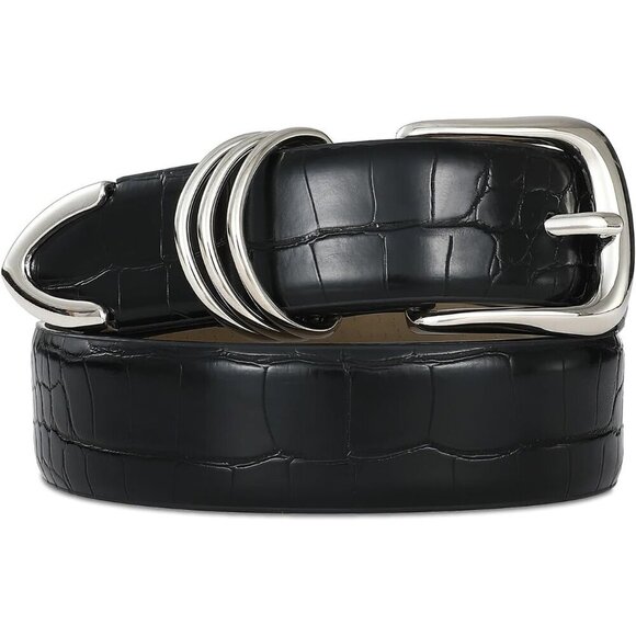Women\'s Leather Belt with Gold Buckle Elegant Waist Accessory for Jeans Dress main image 6